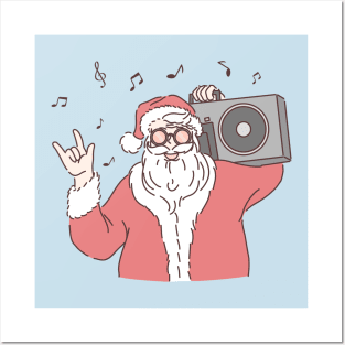 Santa Claus listening to music Rock Musical notes Glasses Posters and Art